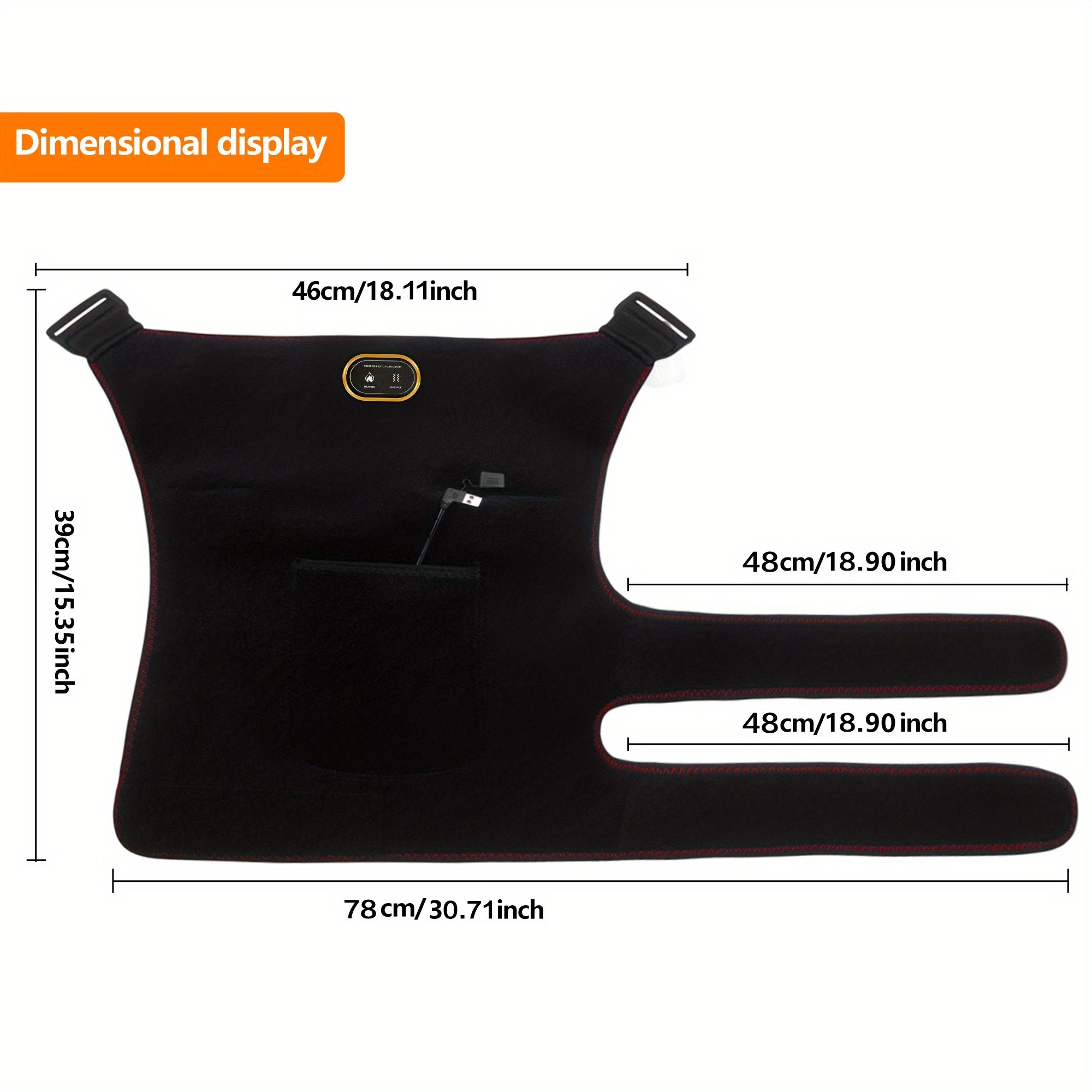 USB-Powered Hip Heating Pad with Automatic Kneading Massage - Portable Thigh/Hip Support for Lower Back, Black, Christmas Gift, Daily Use, Warmth Retention, Comfortable Fit Design, Best for Christmas