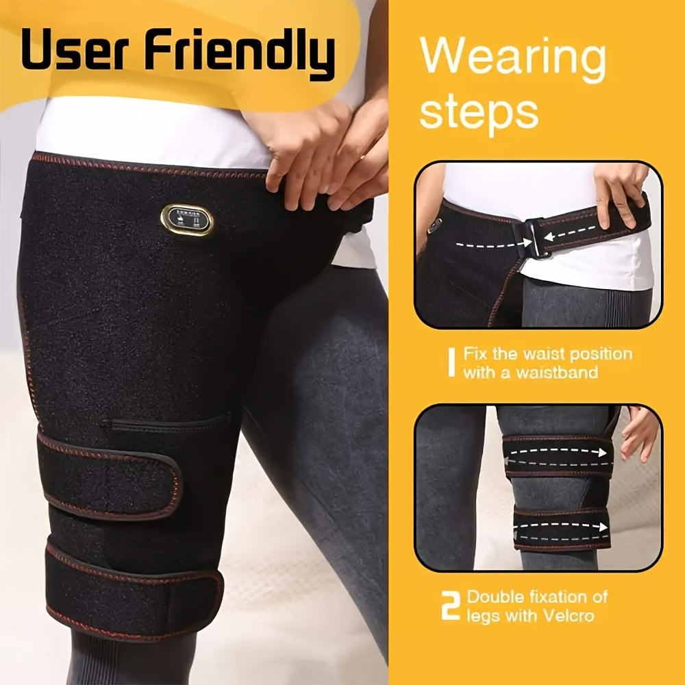 USB-Powered Hip Heating Pad with Automatic Kneading Massage - Portable Thigh/Hip Support for Lower Back, Black, Christmas Gift, Daily Use, Warmth Retention, Comfortable Fit Design, Best for Christmas