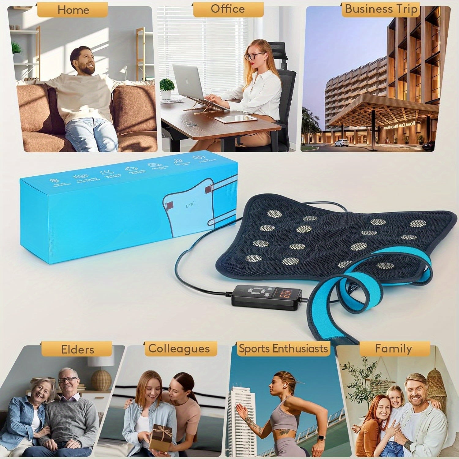 UTK Rechargeable Hip Heating Pad with 16 Artificial Stones And Smart Controller - Usb-Powered Electric Heating for Lower Back, Thighs, Buttocks And Abdomen - Blue And Orange Design, Hand Wash Only, Back Heating Pad