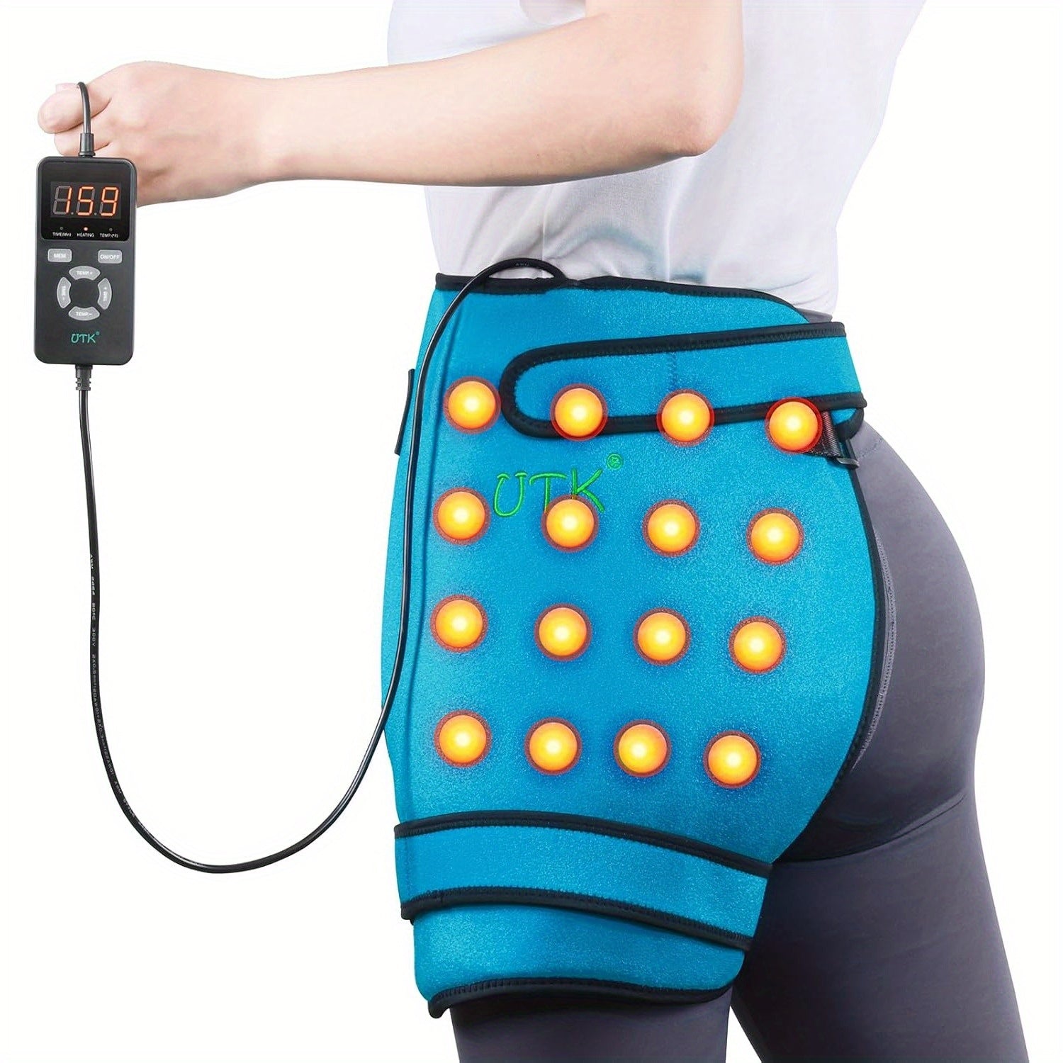 UTK Rechargeable Hip Heating Pad with 16 Artificial Stones And Smart Controller - Usb-Powered Electric Heating for Lower Back, Thighs, Buttocks And Abdomen - Blue And Orange Design, Hand Wash Only, Back Heating Pad