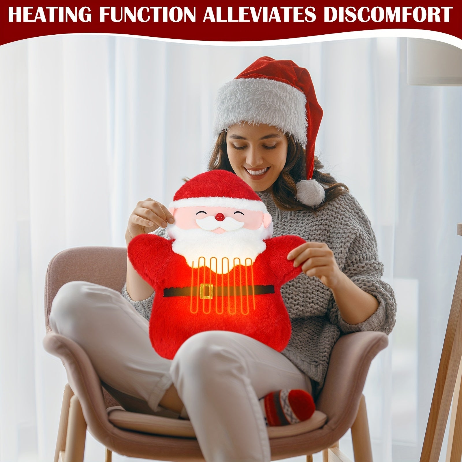 Christmas Women Gifts USB Heated Christmas Santa Claus Pillow Gifts For Women Heating Pad For Pain Relief Cute Stuff Stuffed Pillow For Lumbar Support Holiday Birthday Gifts Home Office Multi-item Party Favor Pack
