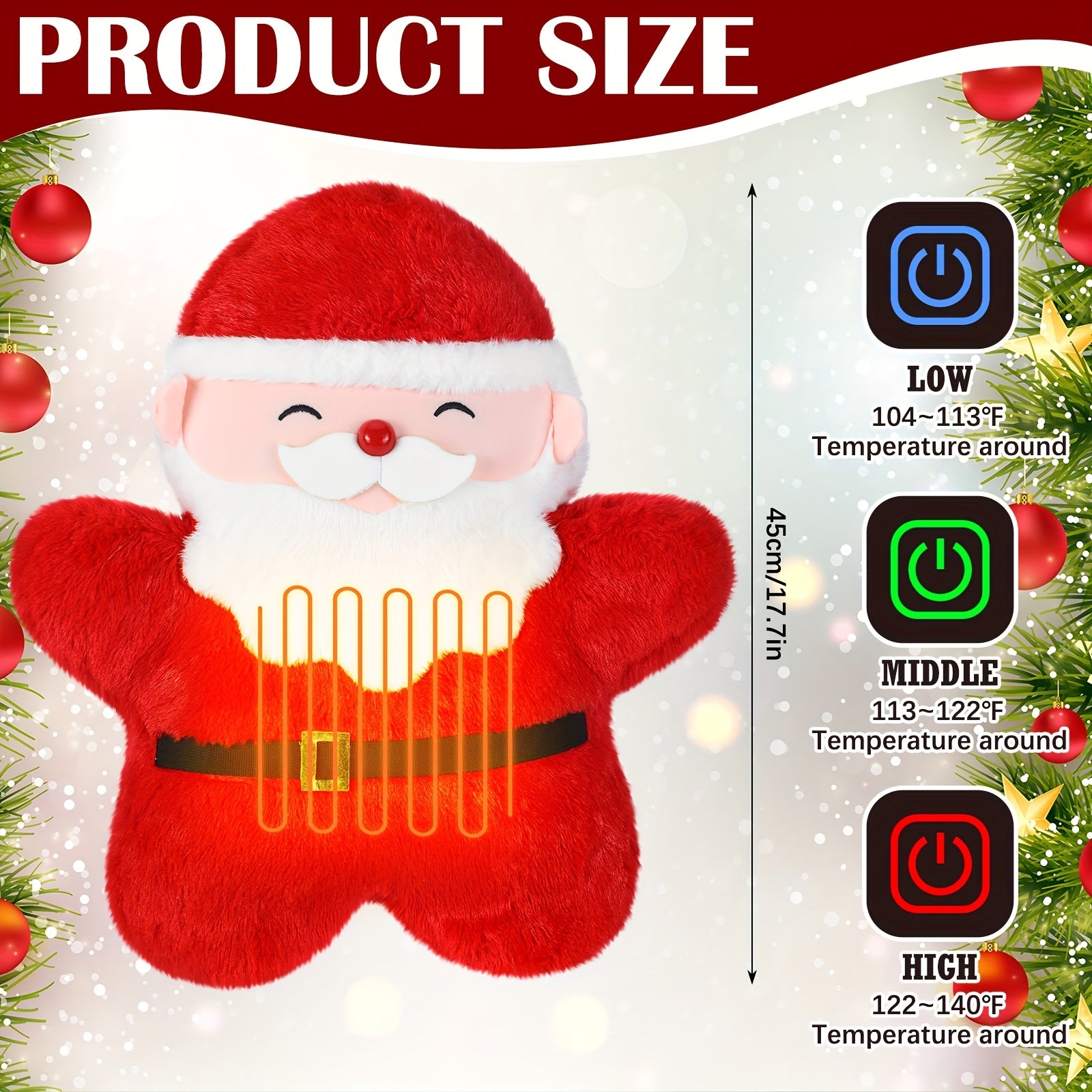 Christmas Women Gifts USB Heated Christmas Santa Claus Pillow Gifts For Women Heating Pad For Pain Relief Cute Stuff Stuffed Pillow For Lumbar Support Holiday Birthday Gifts Home Office Multi-item Party Favor Pack